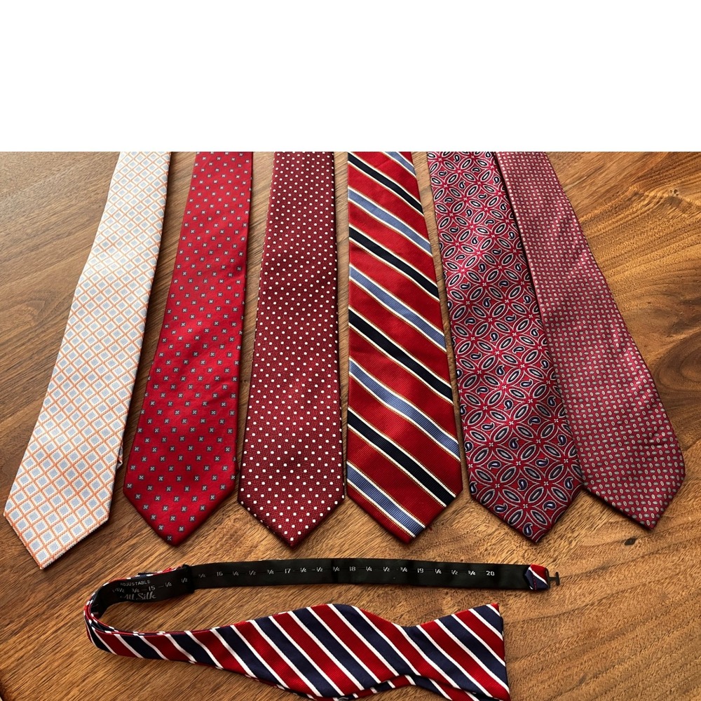 Mens‎ Necktie Bundle 7pc Jos A Bank Heusen Haggar Silk Striped Paisley Red Blue